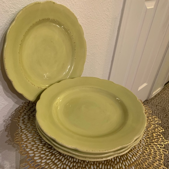 Ballard Designs set of 8 green colored dinner and salad glass/ceramic set.